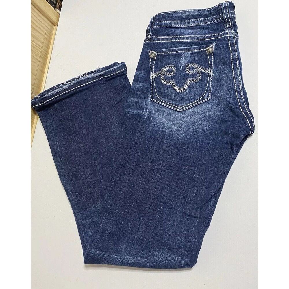 Rerock Express Womens Low Rise Boot Cut Distressed Faded Jeans Size 4R